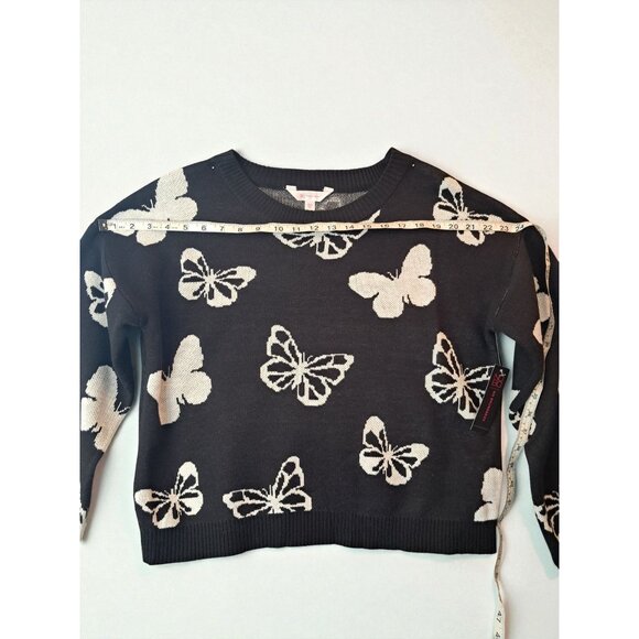 No Boundaries Black/White Crewneck Sweater with Butterfly Design, Size Large (11 - Picture 9 of 14